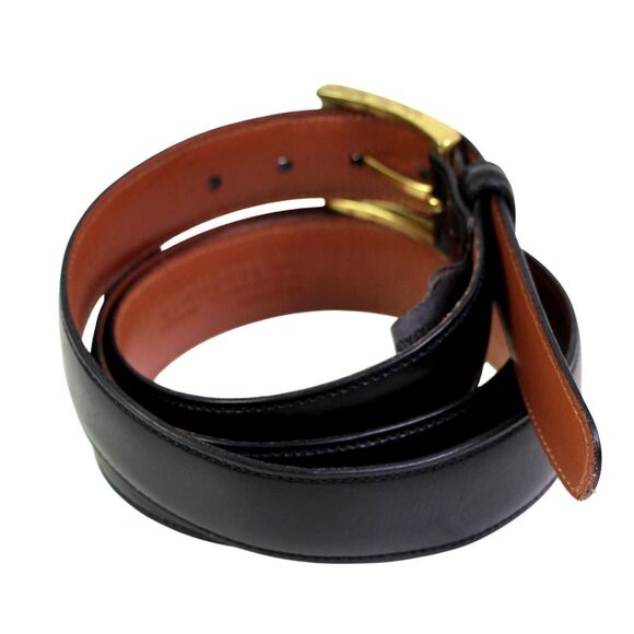 Trafalgar BLACK GENUINE LEATHER 1 1/8"Wd STITCH CASUAL DRESS BELT Sz 38/95 (F40 - Picture 5 of 15